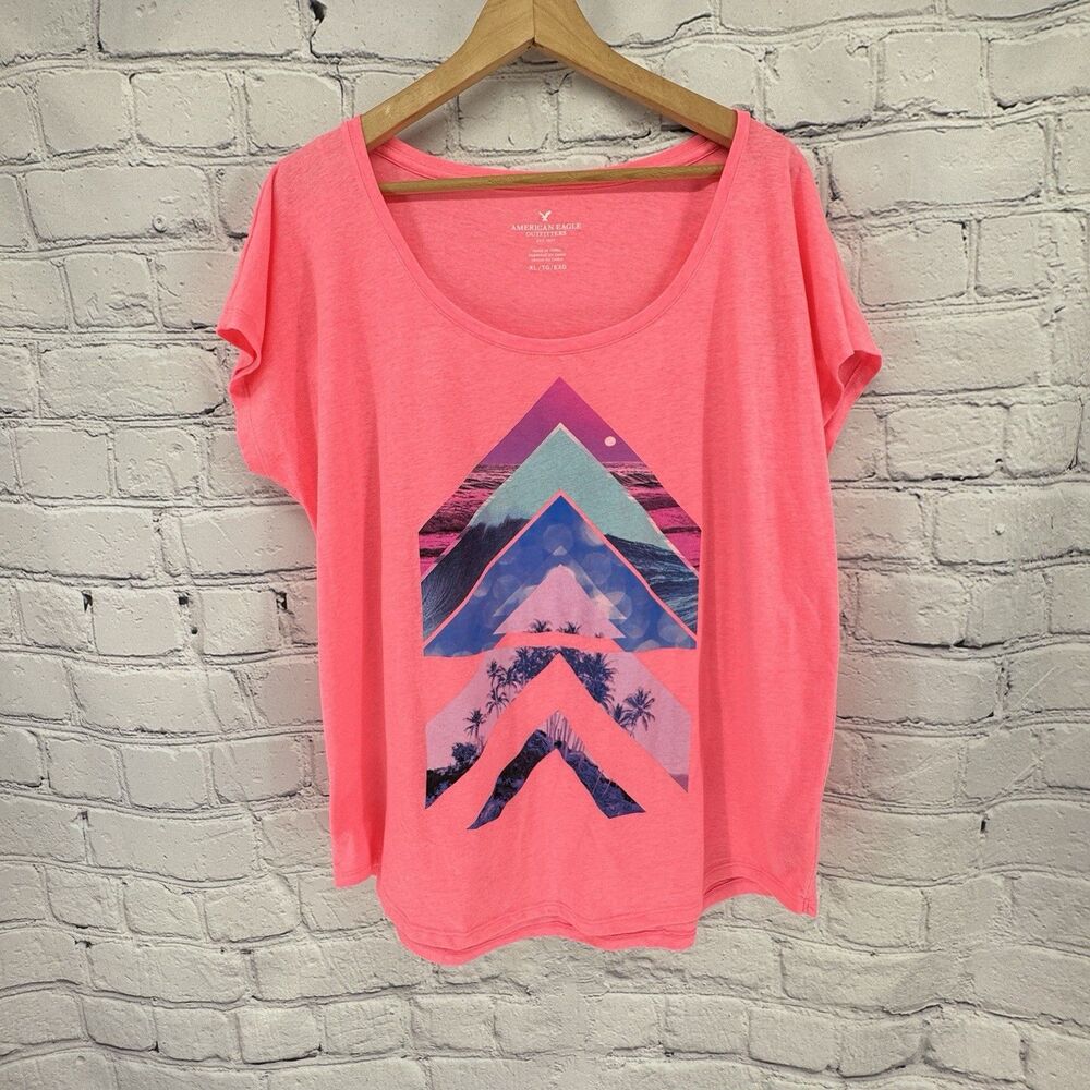 NWT American Eagle Top Women's XL Bright Pink Graphic Tee Shirt Y2K